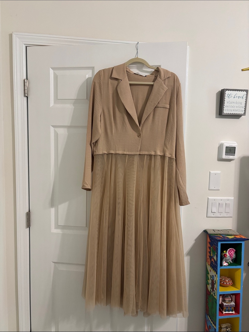 Beige Tulle Midi Dress /Duster with Blazer Top